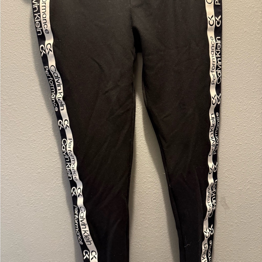 Calvin Klein Black Leggings with Logo Stripes